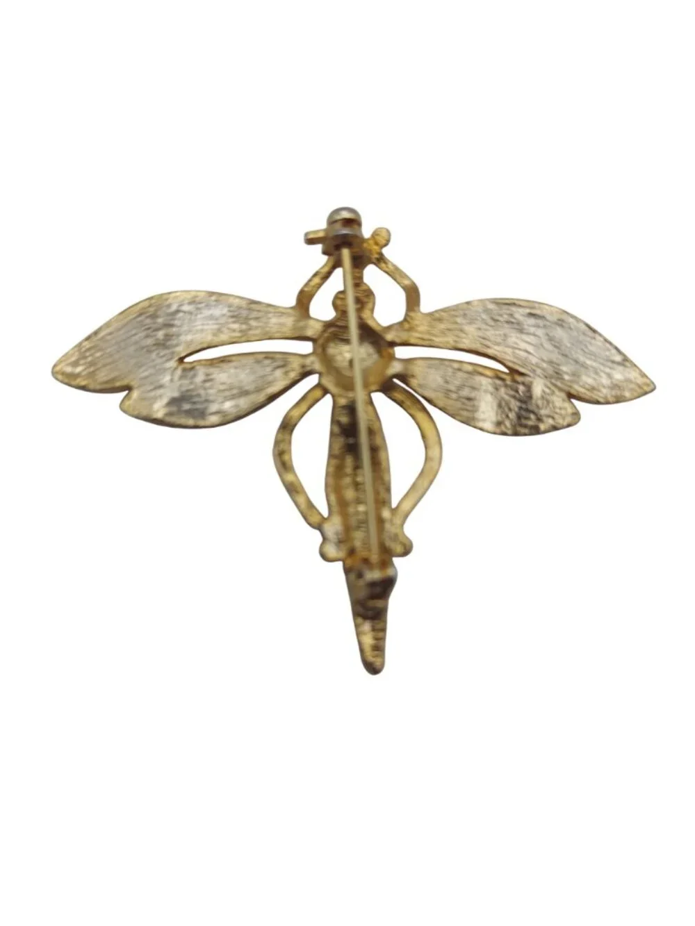 Dragonfly Brooch Pin Gold Tone Black & Silver Accents Bug Insect Art Vintage
